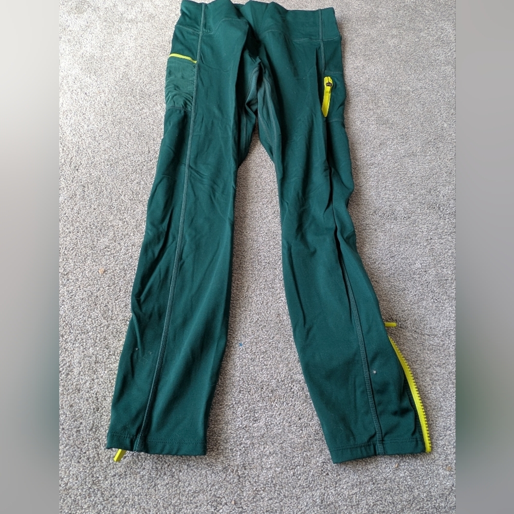 Fabletics Green Leggings with Yellow Accents
